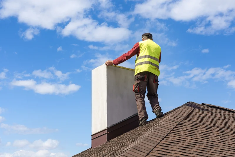 a worker conducts chimney inspection